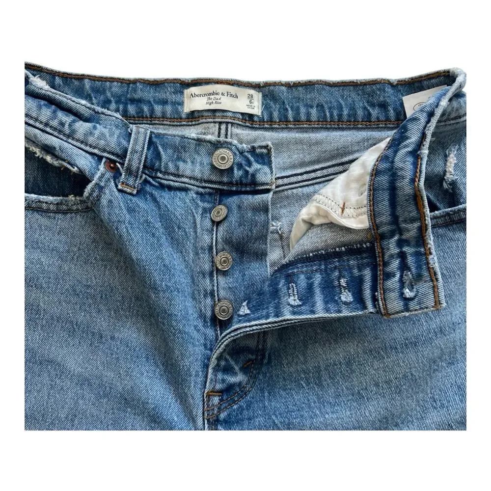 Abercrombie & Fitch The Dad High Rise Jeans Womens 28/6S Distressed Button Fly